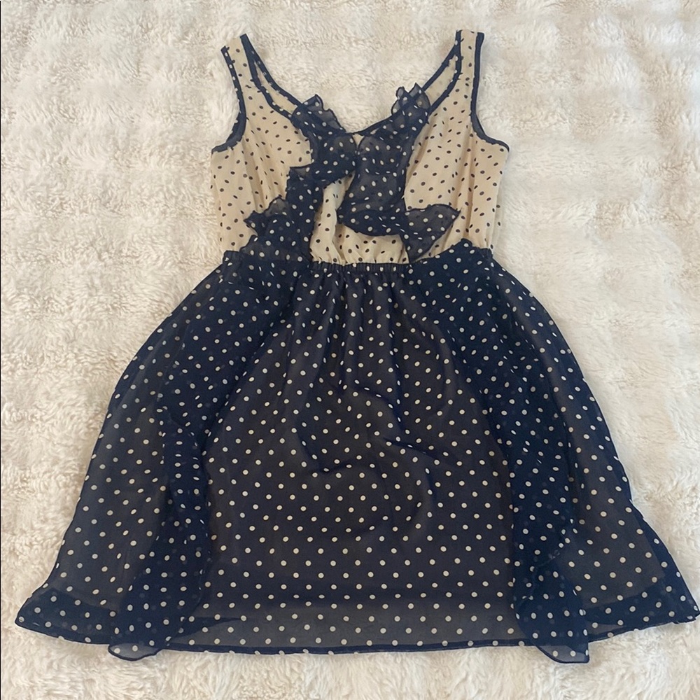 LUSH brand Polka Dot Sleeveless Dress size medium cream navy